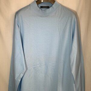 NWOT Carnoustie Men's Mock Neck 100% Cotton Long Sleeve Shirt - Light Blue - XL